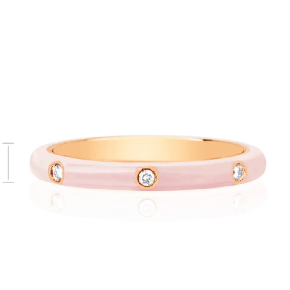 EF Collection: 3 DIAMOND & BLUSH ENAMEL RING - Picture 2 of 6